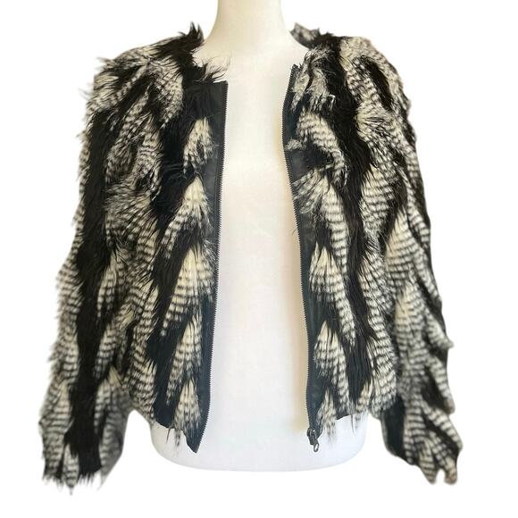 Leith Jackets & Blazers - Leith Black and White Faux Fur Feathered Jacket
